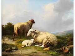 Sommerliche Landschaft mit Schafsfamilie by Eugène Verboeckhoven, oil on panel, offered Sep 2025