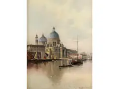 Venedig – Blick auf die Grosse Basilika Santa Maria Della Salute by Karl Kaufmann, oil on panel, sold Dec 2025