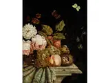 Stillleben mit Blumen, Früchten Sowie Vogelnest und Insekten by Gebhard Kneip, oil, sold Dec 2015