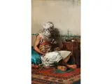 Tee Trinkender Berber by Mariano Barbasán Lagueruela, oil on panel, offered Apr 2020