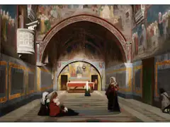Inneres des Klosters san Benedetto bei Subiaco in Italien by Giuseppe Abbati, oil on canvas, sold Sep 2025