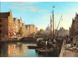 Blick auf Eine Gracht und das Belebte Ufer in Amsterdam by Charles Kuwasseg, oil on canvas, sold Mar 2023