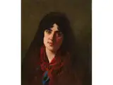 Portrait Einer Jungen Italienischen Frau in Traditioneller Kleidung by Federico Zandomeneghi, oil on canvas, offered Jun 2023