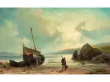 Anlandende Fischer am Strand by Jan Hermann Barend Koekkoek, oil on canvas, sold Jun 2023