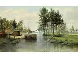 Flusslandschaft mit Lastenboot by Charles-François Daubigny, oil on canvas, offered Jun 2023