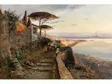 Küstenweg in Posillipo mit Blick auf den Golf von Neapel mit dem Vesuv by Carl Wuttke, oil on canvas, offered Sep 2019