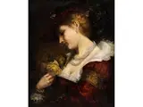 Portrait Einer Dame mit Kleinem Rosenstrauss by Johannes Brasch, oil on canvas, offered Dec 2024