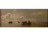 Kähne auf dem Bodensee bei Aufziehenden Regenwolken by Josef Wopfner, oil, offered Dec 2015