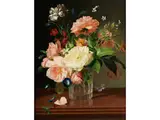 Stillleben mit Blumen, Marienkäfer und Schmetterling by Auguste Malpertuy, oil on canvas, offered Sep 2021
