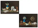 Stillleben mit Dominospiel und Sphäre by Paul Lelong, gouache, offered Mar 2015