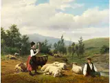Pastorale Szene mit Hirtenpaar und Seinen Tieren by Jan Frederik Pieter Portielje, oil on canvas, offered Sep 2025