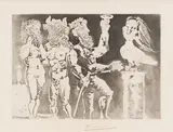 Personnages masques et Femme Oiseau by Pablo Picasso, etching and aquatint, sold Oct 2022