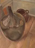 Still Life with Glass Flagon by Lionel LeMoine FitzGerald, oil on board, sold Oct 2022