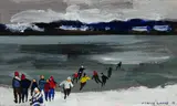 Skaters by Molly Joan Lamb Bobak, oil on board, sold Sep 2022