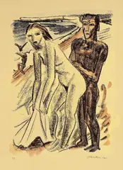 Nach dem Bade by Max Pechstein, 1923, Lithographie auf bräunlichem Papier, aquarelliert, sold May 2008