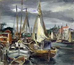 Boote im Hafen by Rudolf Jacobi, 1928, Öl auf Leinwand, sold Jun 2010
