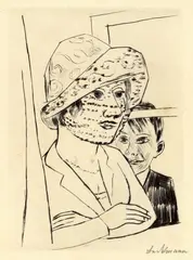 Dame mit Knabe by Max Beckmann, 1923, Kaltnadel auf Japan, sold Jun 2010