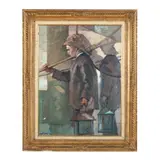 Man with Lantern and Net by Manuel Machi, Oil on canvas, sold Feb 2025