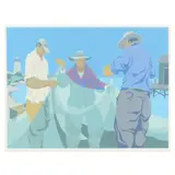 Mending Nets, Late Afternoon by Claude Howell, Serigraph in colors, sold Jan 2025