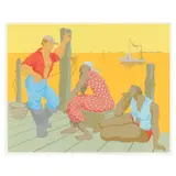 Waiting for the Shrimp Boat by Claude Howell, Serigraph in colors, sold Jan 2025