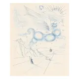 Pegasus in Flight with an Angel by Salvador Dalí, Engraving in blue ink, sold Jan 2025