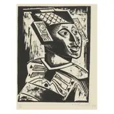 Head of a Soldier by Max Pechstein, Woodcut on light green laid paper, sold Jan 2025