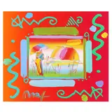 Rainbow Umbrella Man II by Peter Max, Acrylic over print, sold Jan 2025