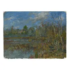 Untitled (Pond Scene) by Henry Link, Oil on paper, sold Jan 2025
