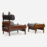 Tonico lounge chair and ottoman by Sergio Rodrigues, 1963, jacaranda, leather, upholstery, sold Jan 2023