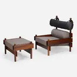 Tonico lounge chair and ottoman by Sergio Rodrigues, 1963, jacaranda, leather, upholstery, sold Jan 2023