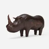 Rhinoceros ottoman by Omersa & Company, c. 1965, hand-stitched leather, sold Jan 2023