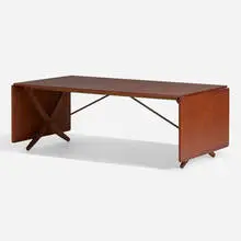 Drop-leaf dining table, model AT 314 by Hans J. Wegner, c. 1960, teak, oak, brass, sold Nov 2022