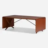 Drop-leaf dining table, model AT 314 by Hans J. Wegner, c. 1960, teak, oak, brass, sold Nov 2022