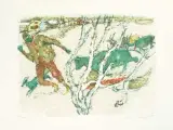 Bauer hinter den Birken by Alois Carigiet, 1970, color lithograph, sold Sep 2025