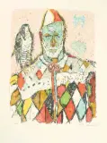 Harlekin mit Falke by Alois Carigiet, 1974, color lithograph, offered Sep 2025