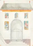 Portal der Kirche in Somvix by Alois Carigiet, 1979, gouache, offered Sep 2025