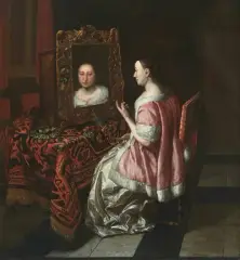zugeschrieben Dame vor dem Spiegel by Joost van Geel, oil on canvas, offered Jun 2025
