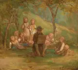 Freiluftschule by Jakob Fürchtegott Dielmann, 1868, oil on panel, sold Jun 2025
