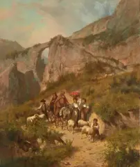 Mönch und Schafhirten auf dem Bergweg by András Markó, 1877, oil on canvas, offered Jun 2025