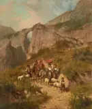 Mönch und Schafhirten auf dem Bergweg by András Markó, 1877, oil on canvas, offered Jun 2025