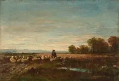 Schäfer mit seiner Herde am Tümpel by Léon-Victor Dupré, 1878, oil on panel, sold Jun 2025