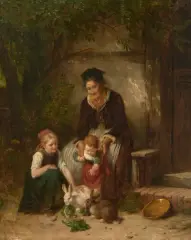 Beim Hasenfüttern by Rudolf Epp, 1879, oil on canvas, sold Jun 2025
