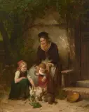 Beim Hasenfüttern by Rudolf Epp, 1879, oil on canvas, sold Jun 2025
