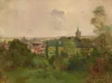 Blick auf ein Dorf by Edmond Marie Petitjean, oil on canvas, offered Jun 2025