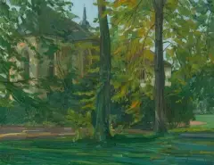 Kapelle im Stift Neuburg im Neckart[h]al by Wilhelm Trübner, 1913, oil on canvas, sold Jun 2025