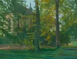 Kapelle im Stift Neuburg im Neckart[h]al by Wilhelm Trübner, 1913, oil on canvas, sold Jun 2025
