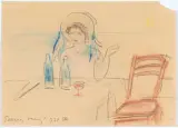 Frau mit Hut an einem Tisch mit Flaschen by Vaszary János, 1930, oil, sold Jun 2025
