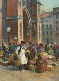 Marktszene by Detlef Nitschke, oil on panel, offered Jun 2025