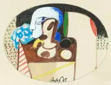 Ovales Sitllleben mit Rohr und Kopf by Horst Antes, 1965, gouache, offered Jun 2025