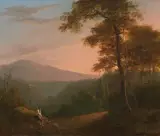Wanderer in italienischer Abendlandschaft, im Hintergrund der Vesuv by England, 19.Jh., oil on canvas, offered Jun 2025